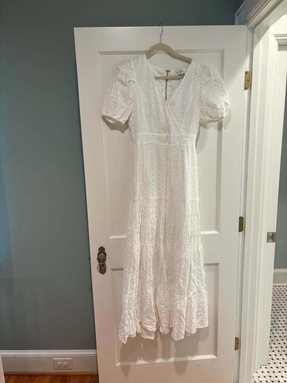 Aura White Eyelet Maxi Dress with Puff Sleeves